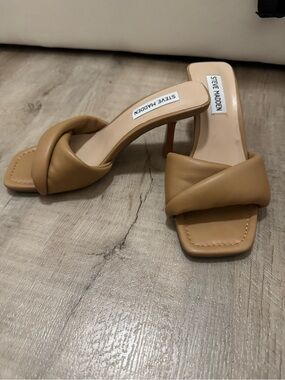 Steve Madden Camel Twisted Strap Mule Heels